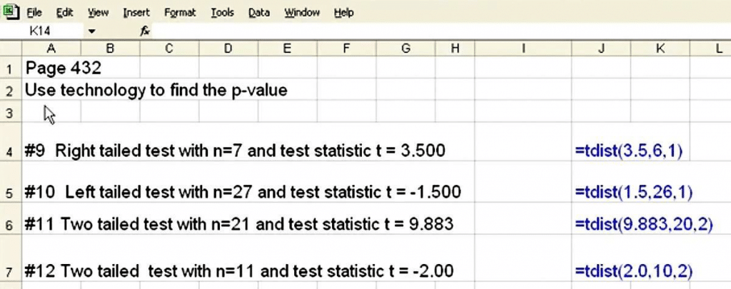 P Value Excel Formula