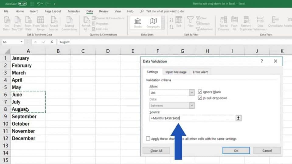 drop down list in excel