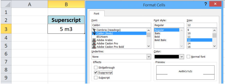 how to make a superscript on excel